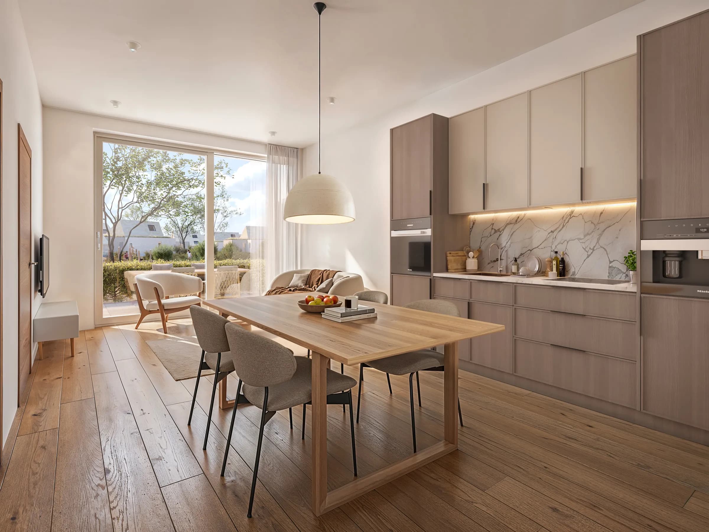 Keuken met eettafel en tuinraam