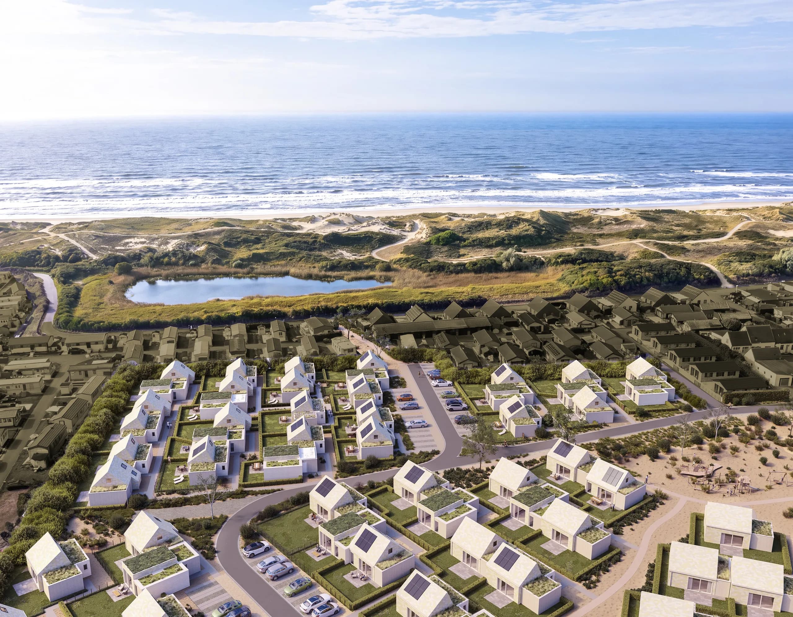 Luchtfoto van Mid’s Park, tussen de duinen en de zee in Middelkerke